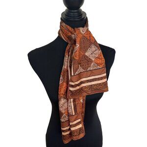 Vintage Womens Brown Neck Scarf Geometric 1970s Poly 42 x 13 inch